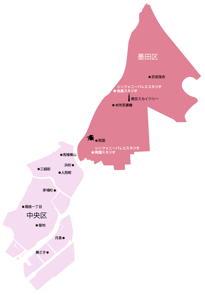 中央区と墨田区の地図